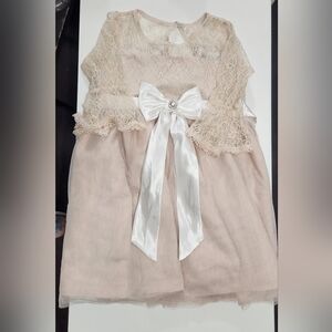 Rare Editions Champagne Lace & Satin Bow Formal Dress 4T